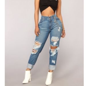 Boyfriend Jeans - Medium Blue Wash